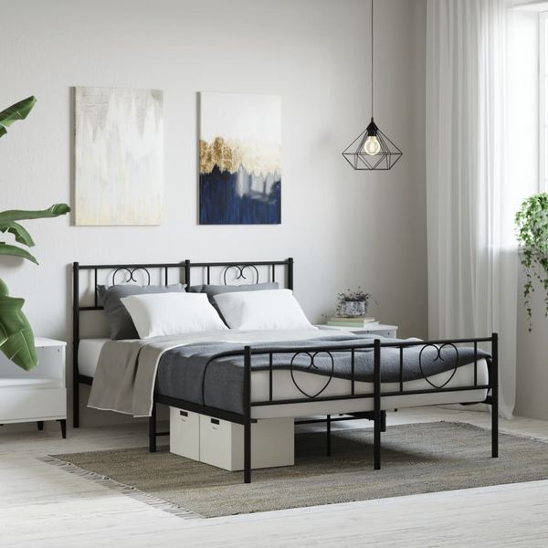 vidaXL Bettgestell mit Kopf- und Fußteil, Metall, Schwarz, 150x200 cm