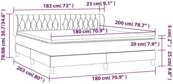 vidaXL Boxspringbett mit Matratze Taupe 180x200 cm Stoff 3127065 Bild 7