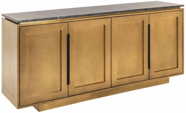 Casa Padrino Luxus Sideboard mit 4 Türen und Marmorplatte Gold / Schwarz 184 cm