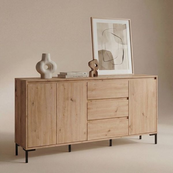 Newroom Sideboard Artisan Eiche 170 cm, Wildeiche Sideboard Vintage Industrial Highboard Anrichte Wohnzimmer