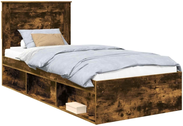 vidaXL Bettrahmen Geräucherte Eiche 90 x 190 cm Massives Kiefernholz 3410132