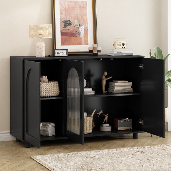 Flieks Sideboard mit verstellbarer Einlegeböden (120x40x78,5 cm, 1 St), Mehrzweckschrank Wohnzimmerschrank mit Glastüren Schwarz