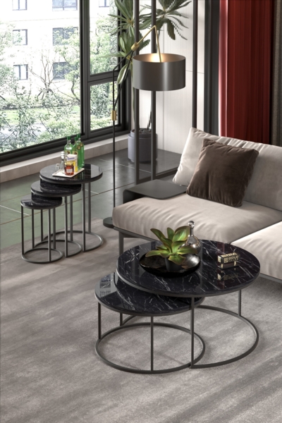 Couchtisch- und Satztisch-Set 70 x 52 x / cm Spanplatte/metallprofil/pvc Marmor Dekor - schwarz 89321615 [en. casa] Bild 3