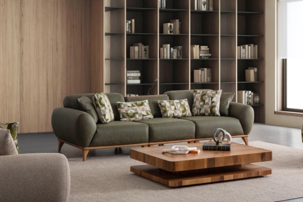 Sitzgruppe/Sofa Set - Wohnzimmergarnitur "Lupine" 3+2+1 + Hocker-Grün/Beige