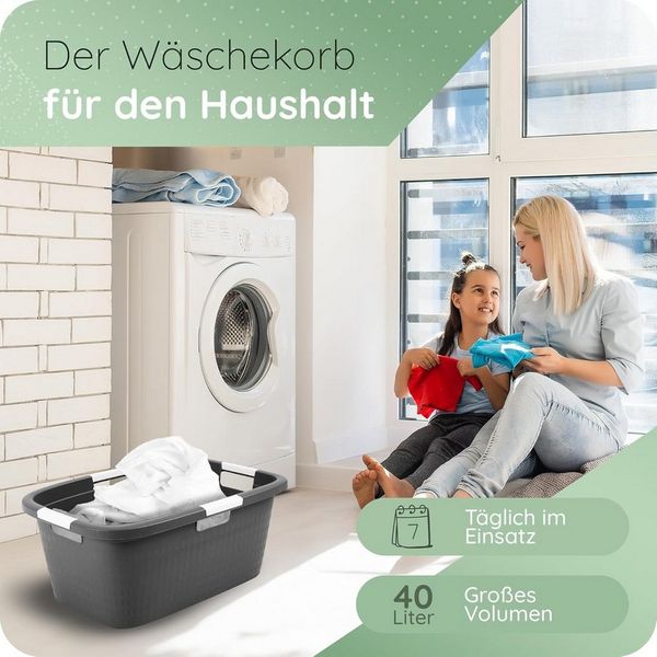 Novaliv Wäschekorb 31045-6x (6 St), Novaliv Sparset 6X Wäschewanne mit 4 Griffen 40L Anthrazit, Wäschebox