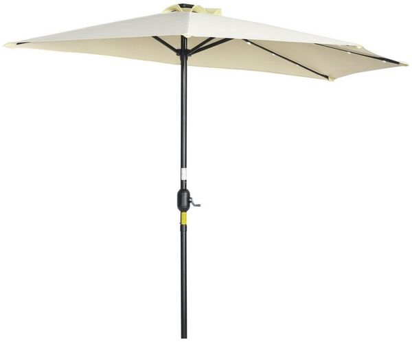Outsunny Sonnenschirm mit LED, Halbrunder, Terrassenschirm mit Handkurbe Solarpaneel, LxB: 270x135 cm, Balkonschirm, Halbshirm, für Garten, Metall, 270 x 240 cm