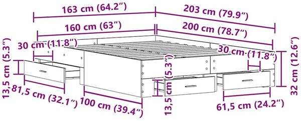 vidaXL Bettrahmen Artisan-Eiche 160 x 200 cm Holzwerkstoff 3333964 Bild 12