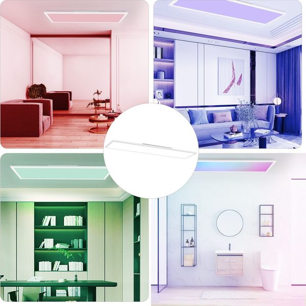 ZMH LED Panel 100x25 Deckenleuchte - Deckenpanel Dimmbar Lang Tageslichtlampe GRB Backlight Farbwechsel Bürolampe Flach Büro 24W Deckenlampe Küchenlampe für Werkstatt Flur Küche Wohnzimmer Bild 6