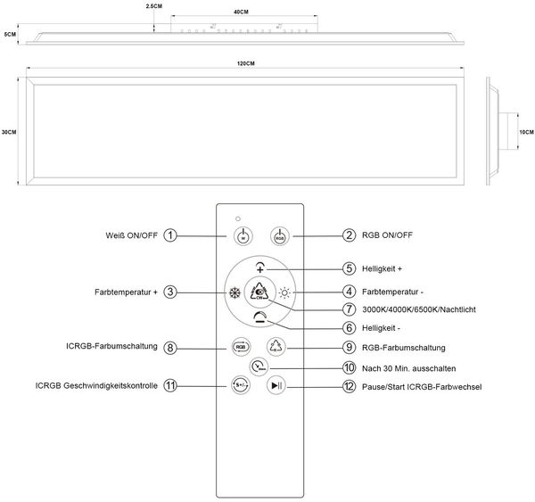 ZMH LED Panel 100x25 Deckenleuchte - Deckenpanel Dimmbar Lang Tageslichtlampe GRB Backlight Farbwechsel Bürolampe Flach Büro 24W Deckenlampe Küchenlampe für Werkstatt Flur Küche Wohnzimmer Bild 3
