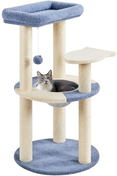 Yaheetech Kratzbaum 90 cm (H), Katzenbaum mit Aussichtsplattform & Sisalstämme & Hängende Ball