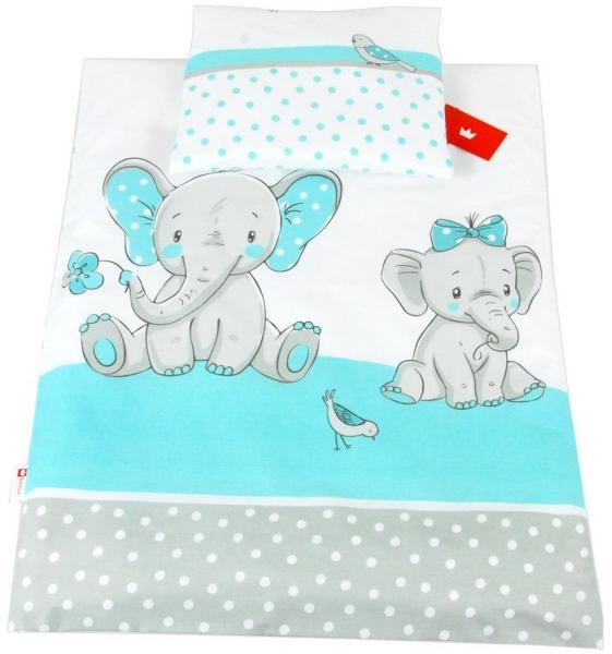 BABYLUX 2 tlg. Set Bezug für Kinderwagen Stubenwagen oder Wiege Garnitur Bettwäsche Kissen Decke 60 x 78 cm (111. Elephanten Turkis)