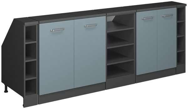 Küchenschrank für Dachschrägen R-Line Blau-Grau 210 cm 5er Set Schrankkorpuss 60 cm Tiefe Vicco