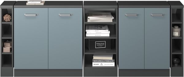 Küchenschrank für Dachschrägen R-Line Blau-Grau 210 cm 5er Set Schrankkorpuss 60 cm Tiefe Vicco Bild 5