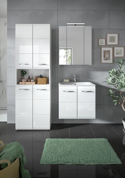 Badezimmer-Set >Ice< in Weiß / Weiß Hochglanz - 135x185x46cm (BxHxT)