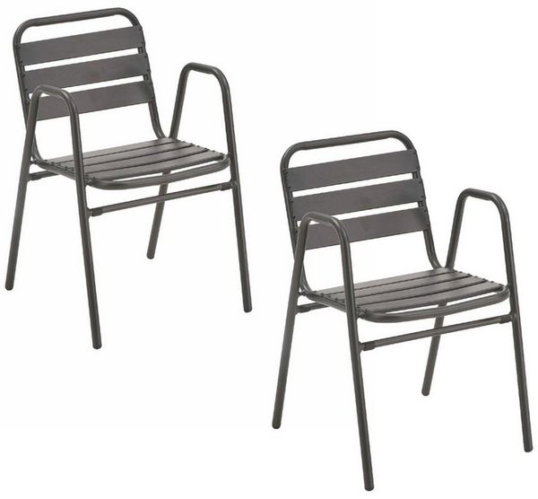 Liadomo Gartenstuhl Lesina, Gartensessel, Stapelstuhl, Armlehnstuhl (Balkonstuhl, Outdoor, 2 St), Latten-Design, Aluminium anthrazit, stapelbar