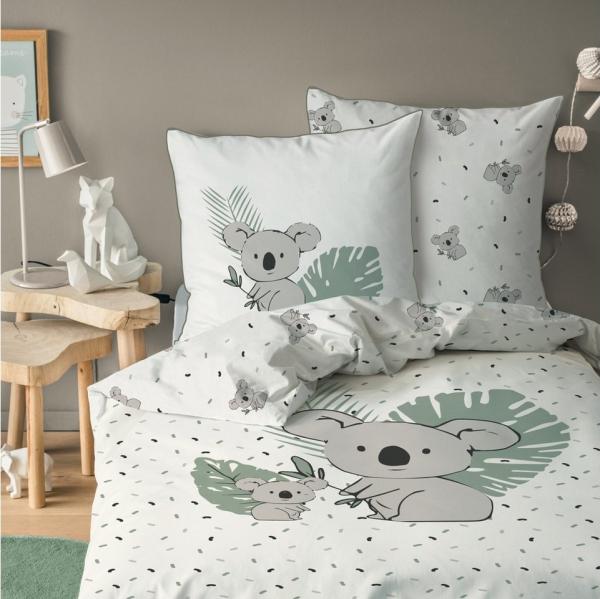 MTOnlinehandel Kinderbettwäsche Koala 135x200 + 80x80 cm, 100 % Baumwolle, Renforcé, 2 teilig, hochwertige Bettwäsche für Mädchen und Jungen