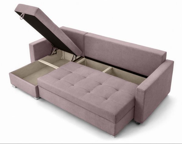 AX LIVING Ecksofa ELIF Rosa mit Schlaffunktion L-Form, Sofa mit Bettkasten - Moderne Ecksofa, Wohnzimmer Ecksofa - Eckcouch Rosa - Links Bild 3
