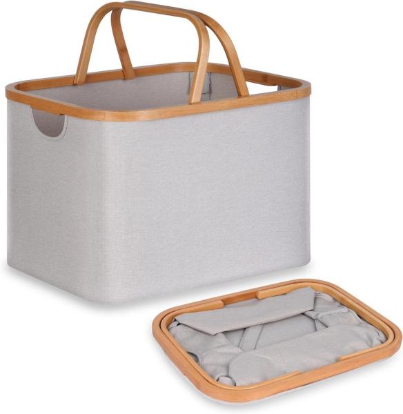 Faltbarer Wäschekorb 43L Bambus Stoff Aufbewahrung Klappbar Laundry Basket