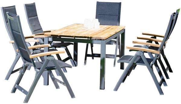 Sonnenpartner 7-teilige Sitzgruppe Sierra & Base 160x90 cm mit 6 Klappsesseln Aluminium anthrazit Te