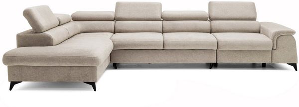 Muffo Ecksofa Plaza Maxi, Modernes Große sofa L-form mit Schlaffunktion und Verstellbare Kopfstützen Metallfüße, elegante einfache Form