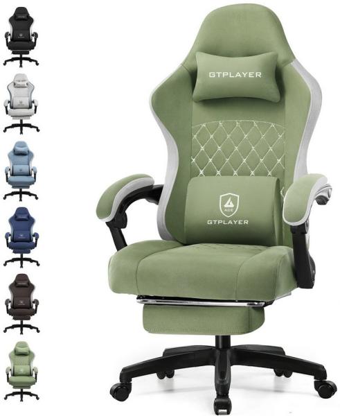 GTPLAYER Gaming-Stuhl Ergonomischer Gaming Sessel Schreibtischstuhl mit Stoffoberfläche (Pacekung), Federsitzkissen mit Fußstütze