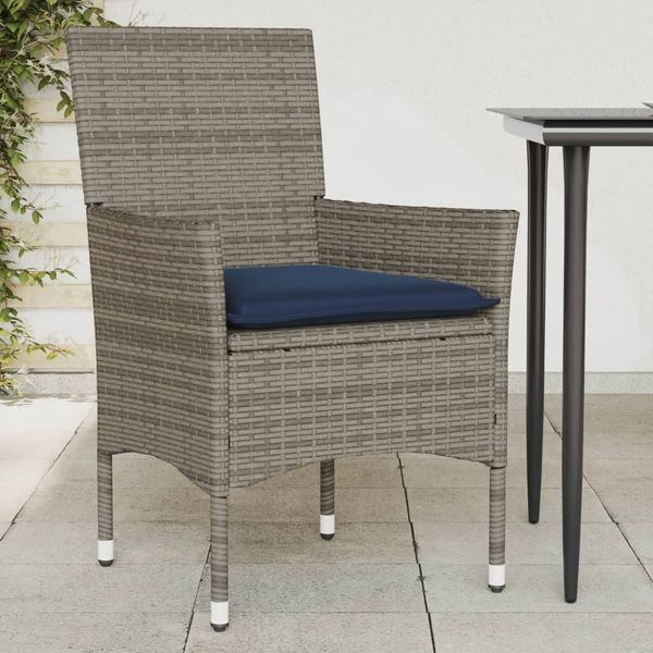 vidaXL Gartenstühle mit Kissen 2 Stk. Grau Poly Rattan 368117