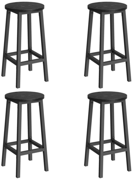 VASAGLE Barhocker, 4er Set Barstuhl, Küchenstühle mit Stahlgestell, Höhe 65 cm, rund, einfache Montage, Industrie-Design, von SONGMICS, Ebenholzschwarz