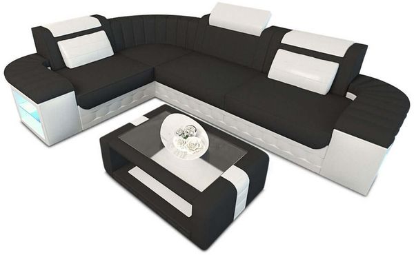 Sofa Bergamo mit Stoffbezug – Modern & Komfortabel - Mikrofaserstoff - Schwarz-Weiß - Links