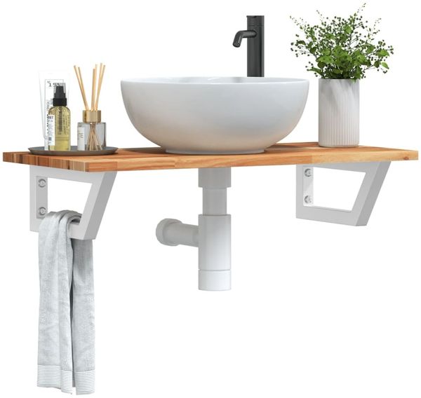 vidaXL Waschbeckenregal Wandmontage Stahl und Akazienholz 3302715