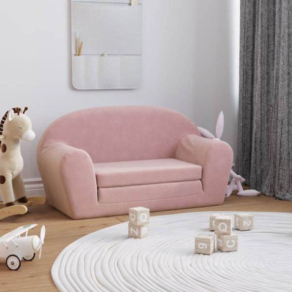 vidaXL Kinder-Schlafsofa 2-Sitzer Rosa Weicher Plüsch 357003