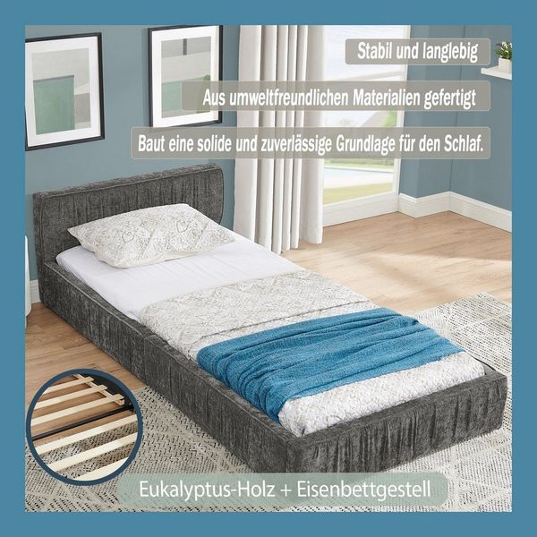 REDOM Polsterbett Einzelbett Schlafbett (Jugendbett mit Lattenrost, 1-tlg, 90*200cm, Chenille, ohne Matratze), mit gepolsterten Kanten