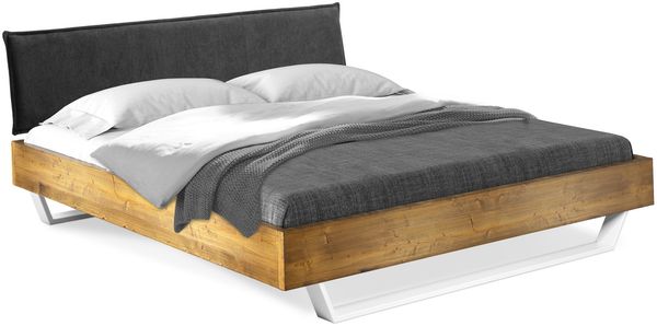 Möbel-Eins CURBY Kufenbett mit Polster-Kopfteil, Material Massivholz, rustikale Altholzoptik, Fichte, Kufen Weiß vintage 90x220 cm Stoff Anthrazit