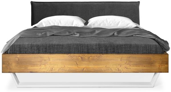 Möbel-Eins CURBY Kufenbett mit Polster-Kopfteil, Material Massivholz, rustikale Altholzoptik, Fichte, Kufen Weiß vintage 90x220 cm Stoff Anthrazit Bild 2