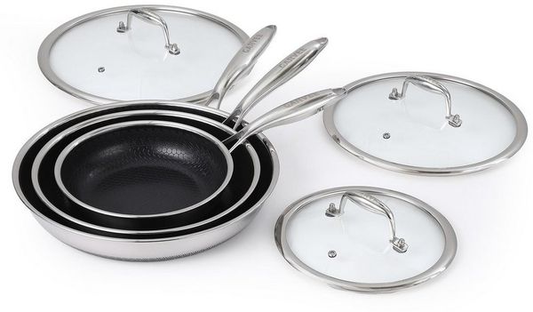 GarveeMore Bratpfanne 6-Stück Stahl Antikleber Bratpanne Set20/26/30cm mit Deckeln
