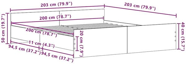 vidaXL Bettrahmen Artisan-Eiche 203 x 203 x 50 cm Holzwerkstoff 3329304 Bild 9