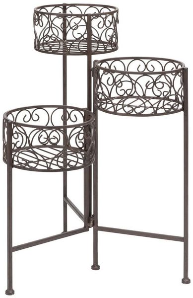 Dehner Blumenständer Blumenhocker Antik, 65 x 49 x 37.5 cm, Eisen pulverbeschichtet, braun, Pflanzentreppe im nostalgischen Design bietet Platz für 3 Pflanzen