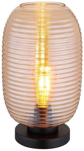 LED Tischleuchte, JEFREY, Metall, Glas, Schwarz, matt, E27, H 34,5 cm