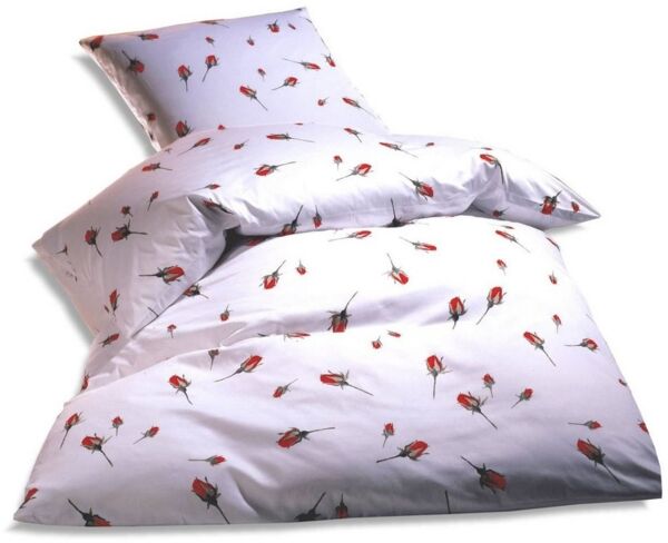 Kaeppel Bettwäsche Satin Rosenknospen in 155x220 + 80x80 cm Rosen Blätter, Mako-Satin, 2 teilig, 100% Baumwolle