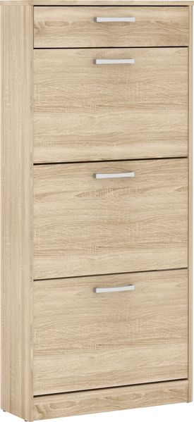 Forte NIKO Schuhschrank 60, Skandi-Schrank, 3 Kippfächer, 1 Schublade, Holzwerkstoff, Flur, Abstellraum, Sonoma Eiche Holzdekor, 58,2 cm breit x 127,7 cm hoch x 20,4 cm tief
