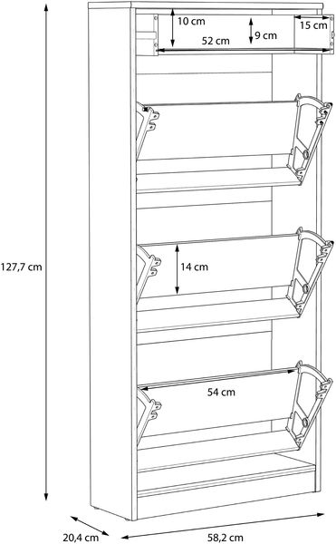 Forte NIKO Schuhschrank 60, Skandi-Schrank, 3 Kippfächer, 1 Schublade, Holzwerkstoff, Flur, Abstellraum, Sonoma Eiche Holzdekor, 58,2 cm breit x 127,7 cm hoch x 20,4 cm tief Bild 4