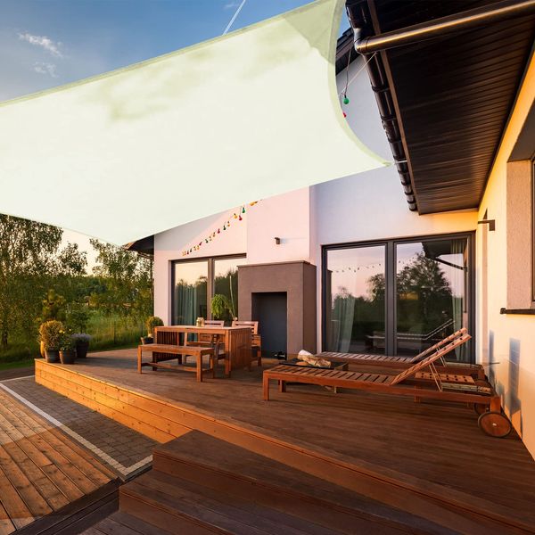 HAIKUS Sonnensegel Wasserdicht Rechteckig 5x5 m Sonnenschutz Wasserabweisend Premium PES Polyester mit UV Schutz für Balkon Garten Terrasse Quadratisch Creme