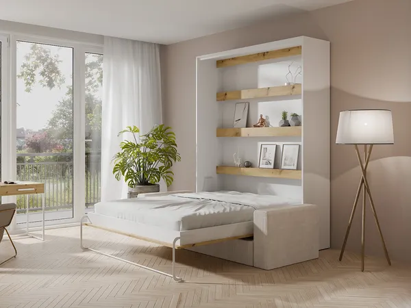 Vente-unique - RAPILI Bett Holz, Platte BeigeWeiß - B 133 cm239,2 cm x H 225,2 cm x L 200 cm