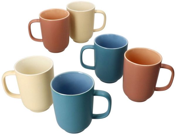 Ritzenhoff & Breker Becher Ritzenhoff 6x Jasper TRIO Kaffeebecher 250ml Tee-Tassen Blau Gelb Rosa, Steingut