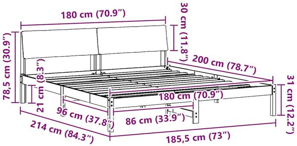 vidaXL Bettgestell Braun und Schwarz 180 x 200 cm Massivholz Kiefer 3394335 Bild 11