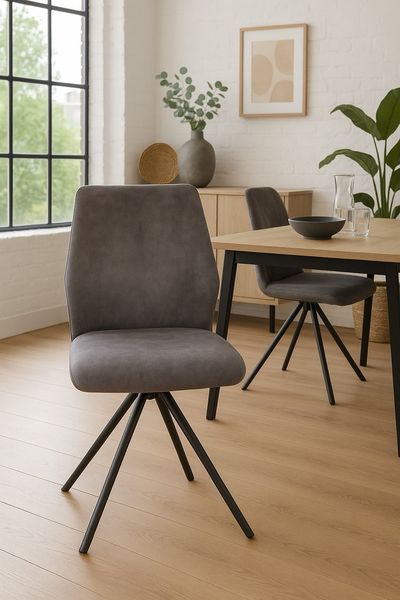 2er Set Drehstühle in Samtoptik – Modern & bequem, drehbar mit Auto-Return, Anthrazit