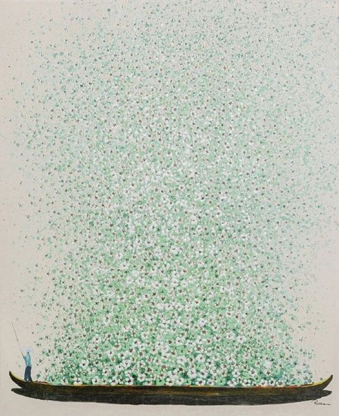 Touched Flower Boat Bild beige/grün 80x100 cm