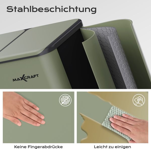 MAXCRAFT Küchen-Mülleimer 60L – Treteimer mit Soft-Close & Doppelfach für Mülltrennung, Grün Bild 5