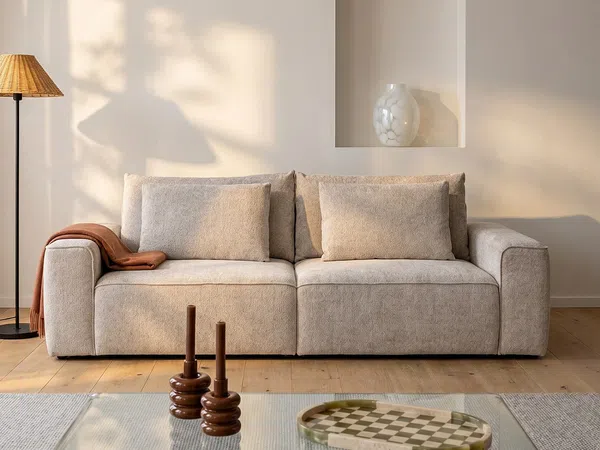 Vente-unique - RICAPO Sofa Stoff Beige - B 125 cm x H 90 cm x L 266 cm