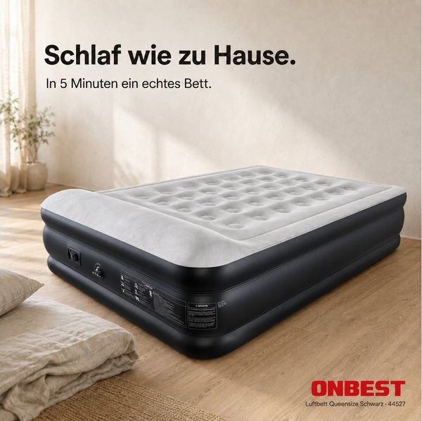 Onbest Luftbett mit elektrischer Luftpumpe und integriertem Kissen, 250 kg - 2 Personen - Wasserabweisend - Robust