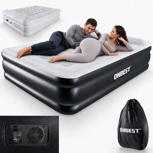 Onbest Luftbett mit elektrischer Luftpumpe und integriertem Kissen, 250 kg - 2 Personen - Wasserabweisend - Robust